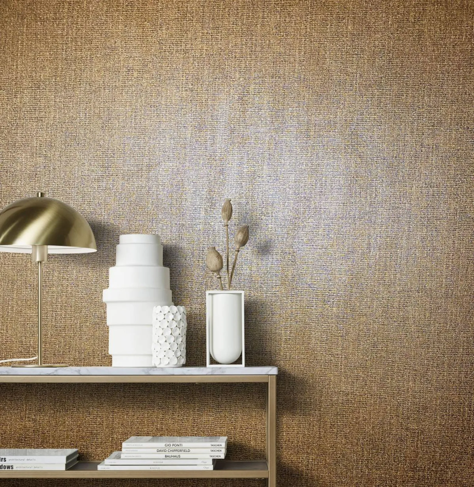 Vliestapete Textil Meliert kupfer Metallic 85737