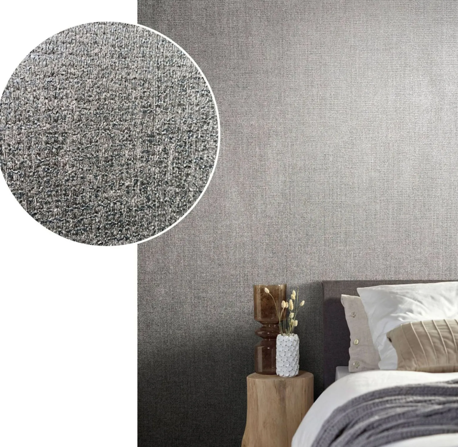 Vliestapete Textil Meliert silber-grün Metallic 85740