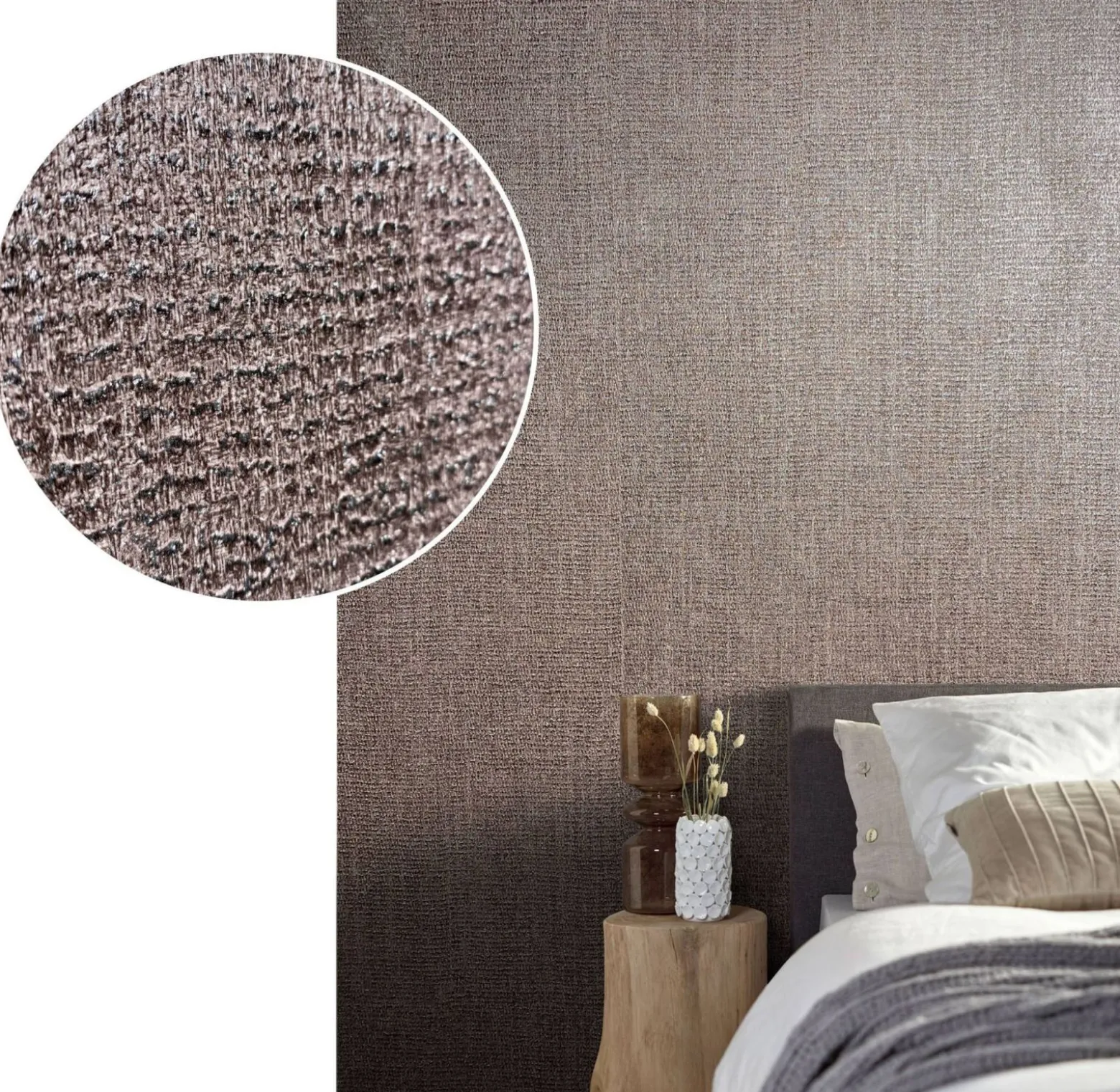 Vliestapete Textil Meliert taupe silber metallic 85739