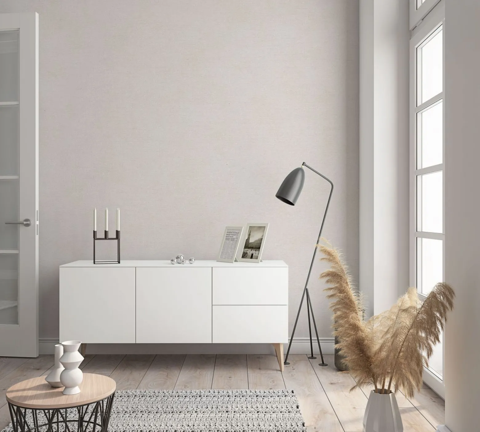 Vliestapete Textil Optik Uni Creme Beige Metallic 33177