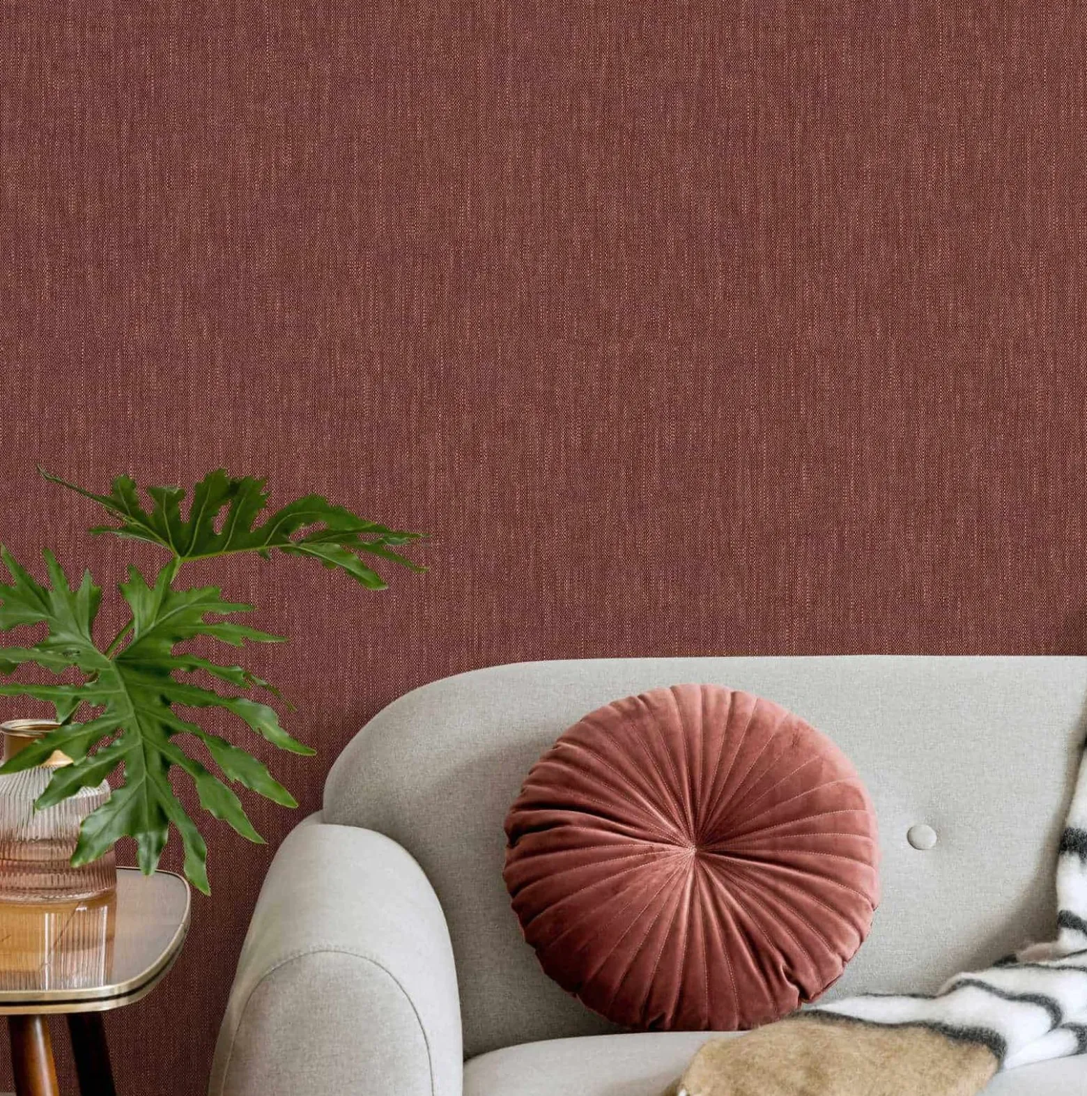 Vliestapete Textil Optik Uni Modern Dunkelrot 47617