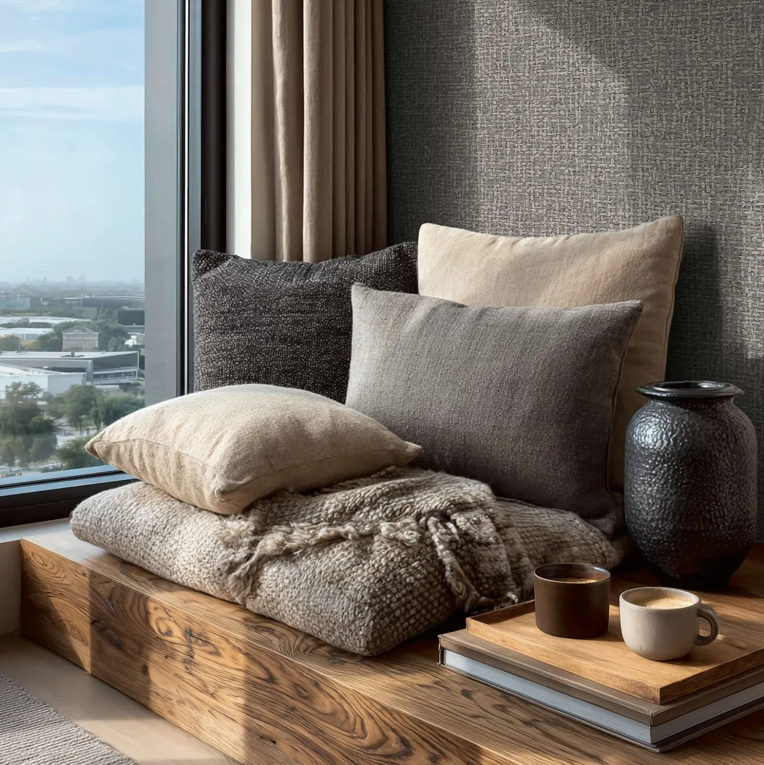 Vliestapete Textil Sisal Optik Dunkelgrau 79112-5