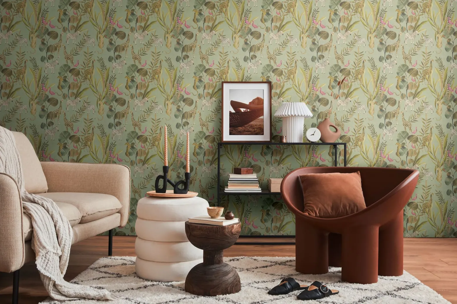 Vliestapete Tiere Exotisch Grün Beige 78218-1