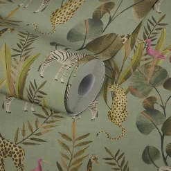 Vliestapete Tiere Exotisch Grün Beige 78218-1