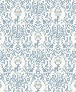 Vliestapete Tiere Floral Weiß Blau Gold Metallic JS3304