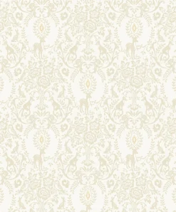 Vliestapete Tiere Floral Weiß Beige Gold Metallic JS3303