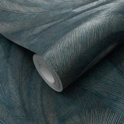 Vliestapete Tropen Blätter Petrol Silber Metallic 10476-19