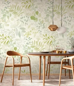 Vliestapete Tropisch Aquarell Creme Grün 39693-2