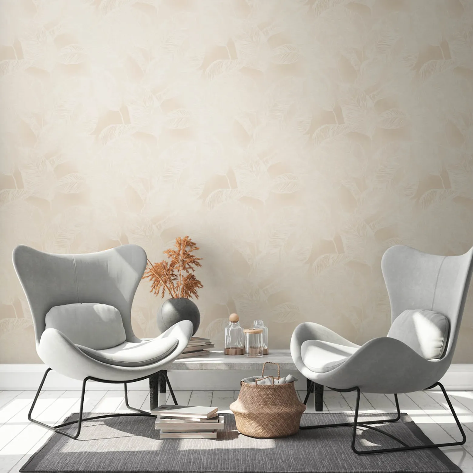 Vliestapete Tropisch Blätter Beige Creme 38663-3