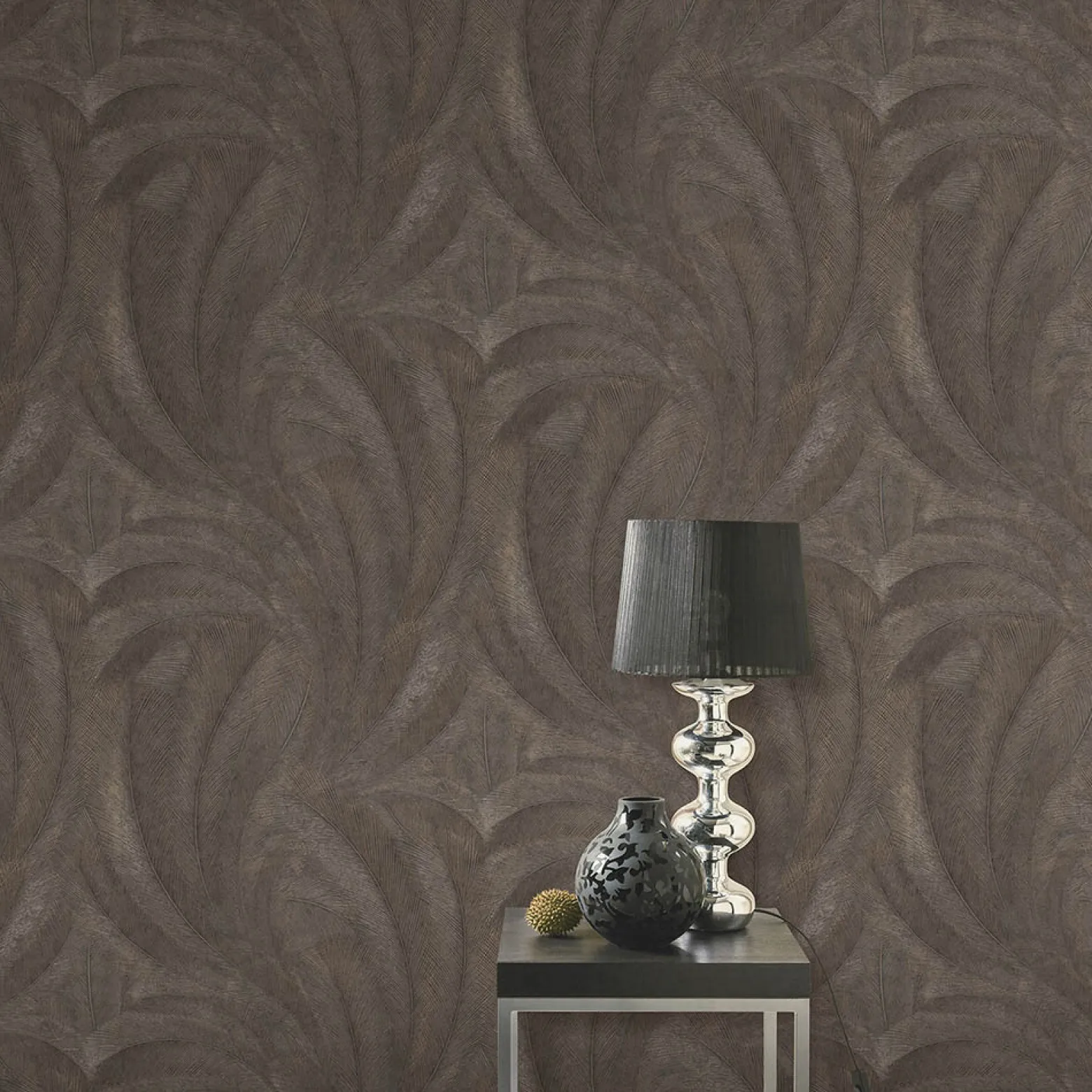 Vliestapete Tropisch Blätter Grau Gold Metallic 10476-47