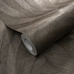 Vliestapete Tropisch Blätter Grau Gold Metallic 10476-47
