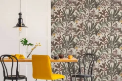 Vliestapete Tropisch Blätter Grau Creme Grün 39748-4