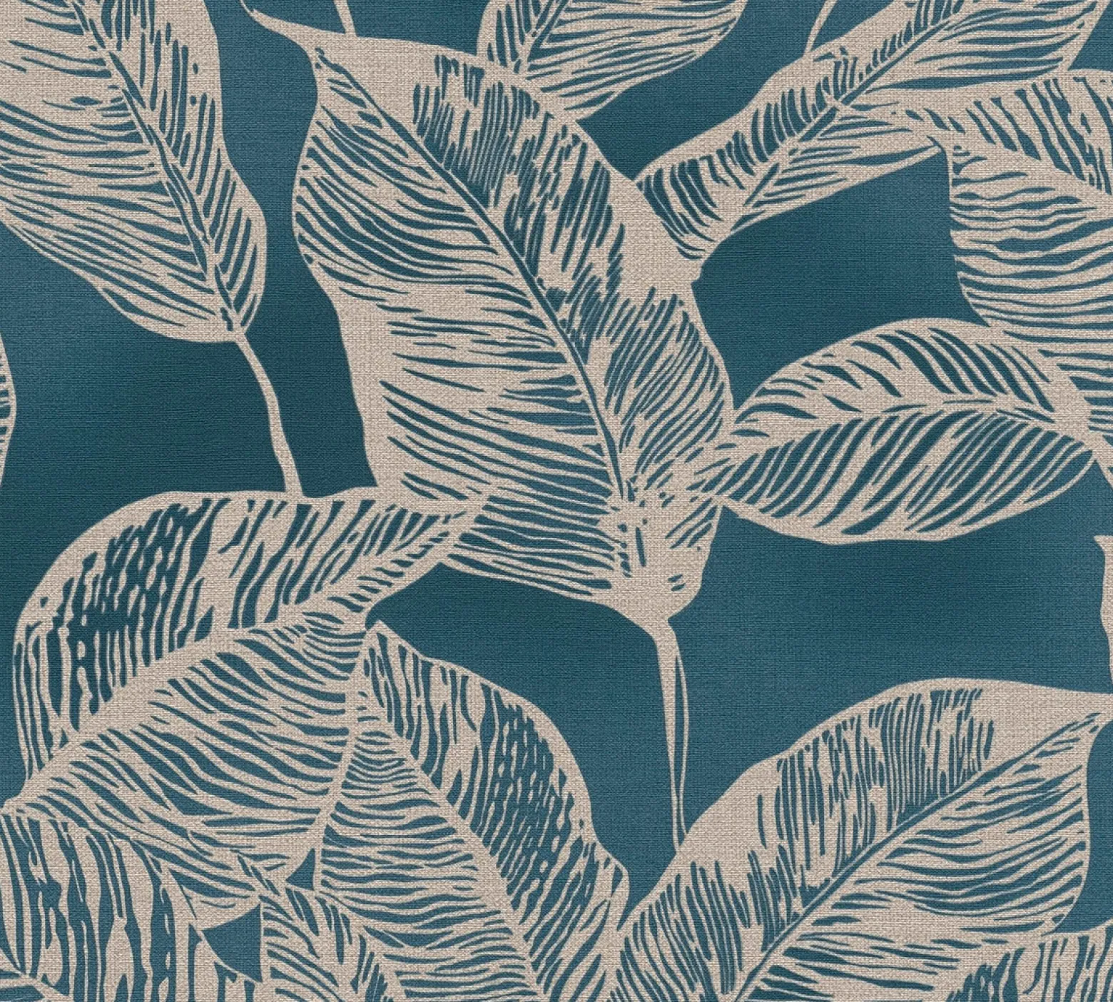Vliestapete Tropisch Blätter Blau Beige 38663-1
