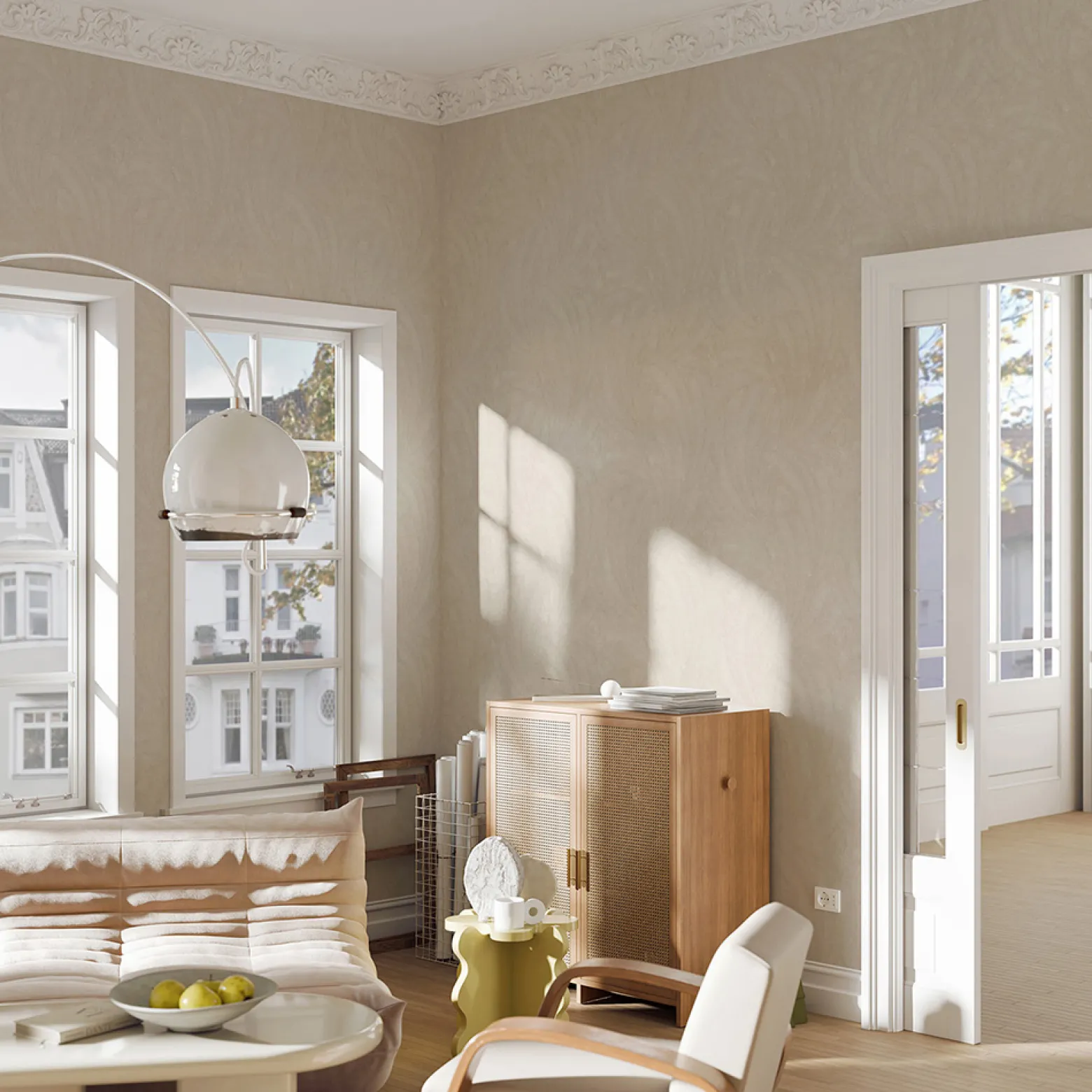 Vliestapete Tropisch Blätter Beige Creme Glitzer 10476-02