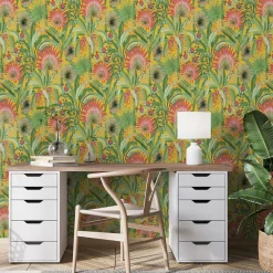 Vliestapete Tropisch Floral Gelb Grün Rot 10390-20