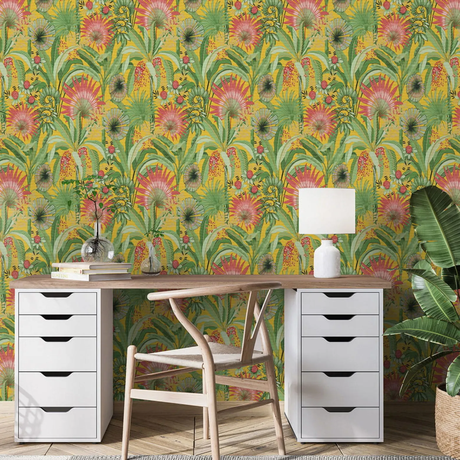 Vliestapete Tropisch Floral Gelb Grün Rot 10390-20