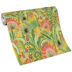 Vliestapete Tropisch Floral Gelb Grün Rot 10390-20