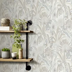 Vliestapete Tropisch Floral Creme Beige Grau 10390-02