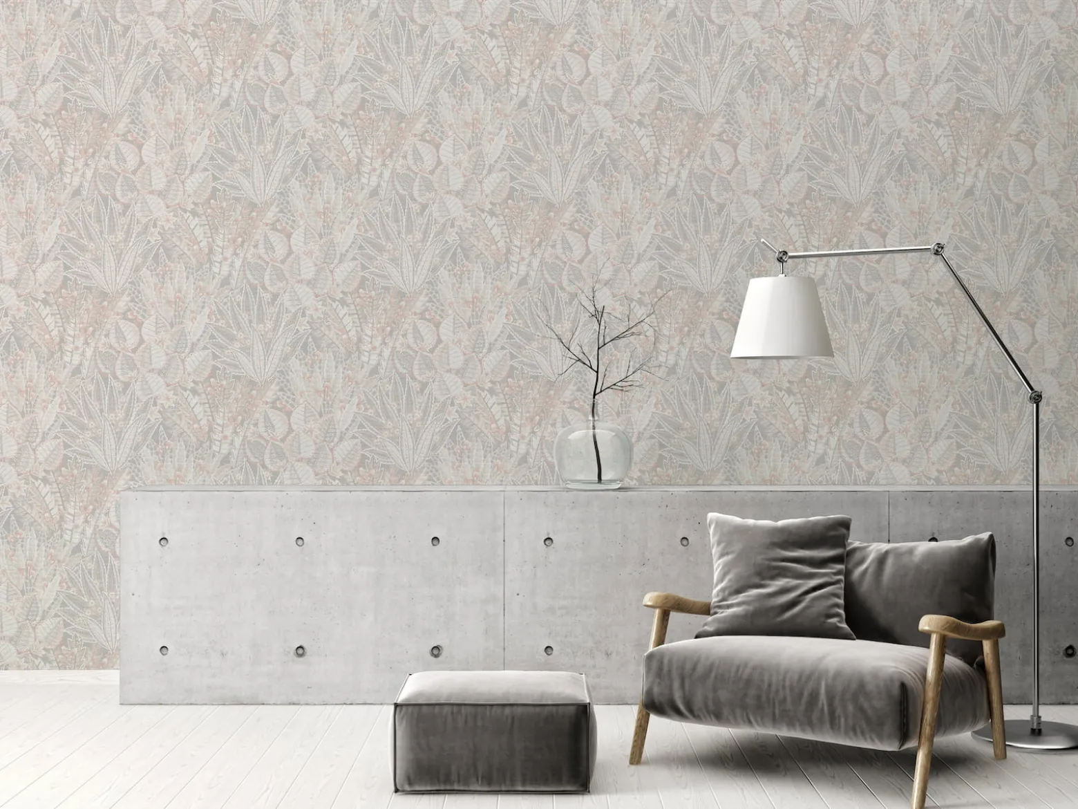 Vliestapete Tropisch Floral Grau Beige Creme 39653-4