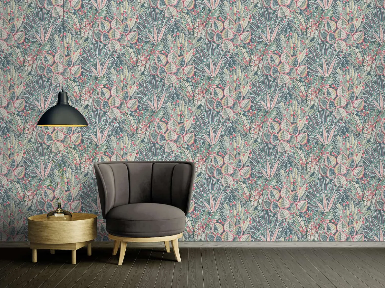 Vliestapete Tropisch Floral Blau Grün Rot 39653-2