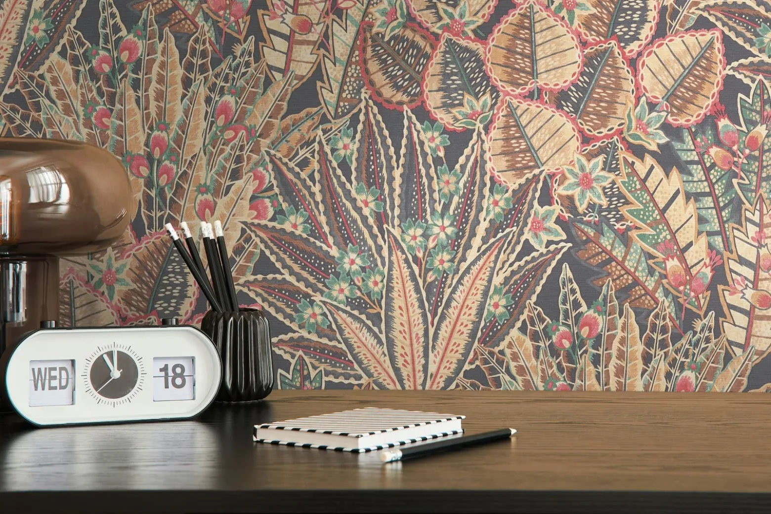 Vliestapete Tropisch Floral Schwarz Beige Rot 39653-1