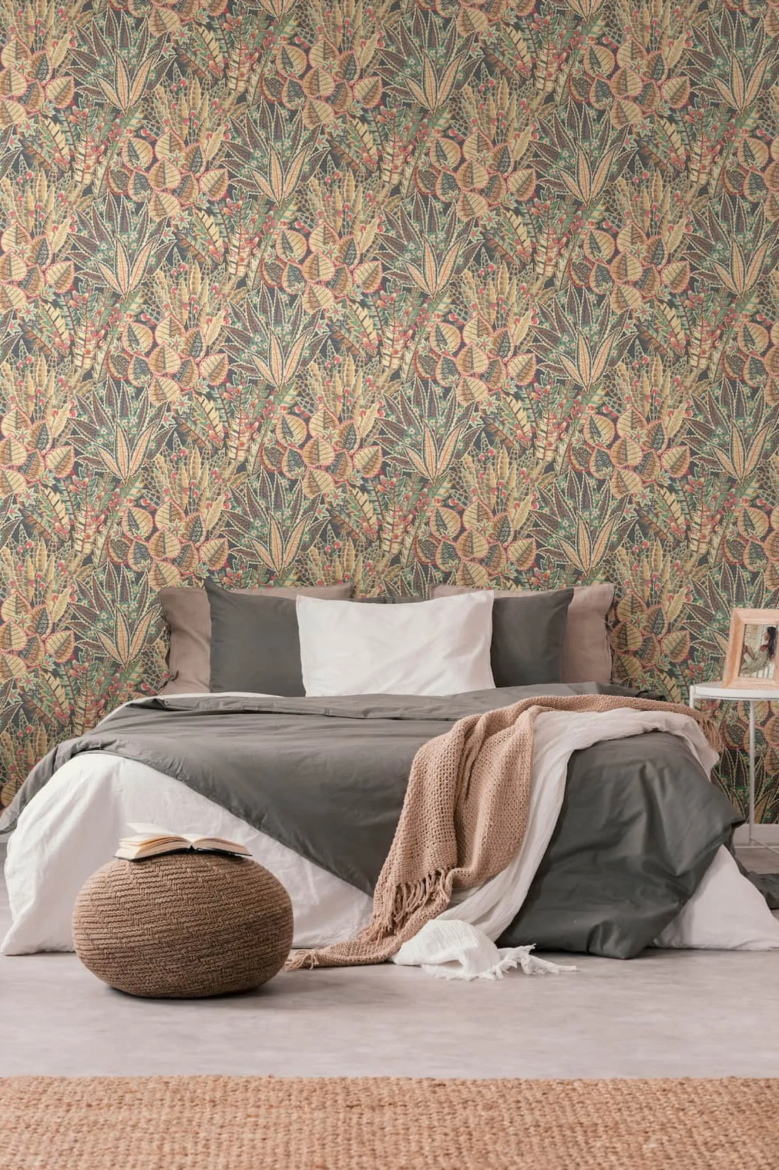 Vliestapete Tropisch Floral Schwarz Beige Rot 39653-1