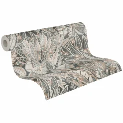 Vliestapete Tropisch Floral Schwarz Grau Braun 39653-3