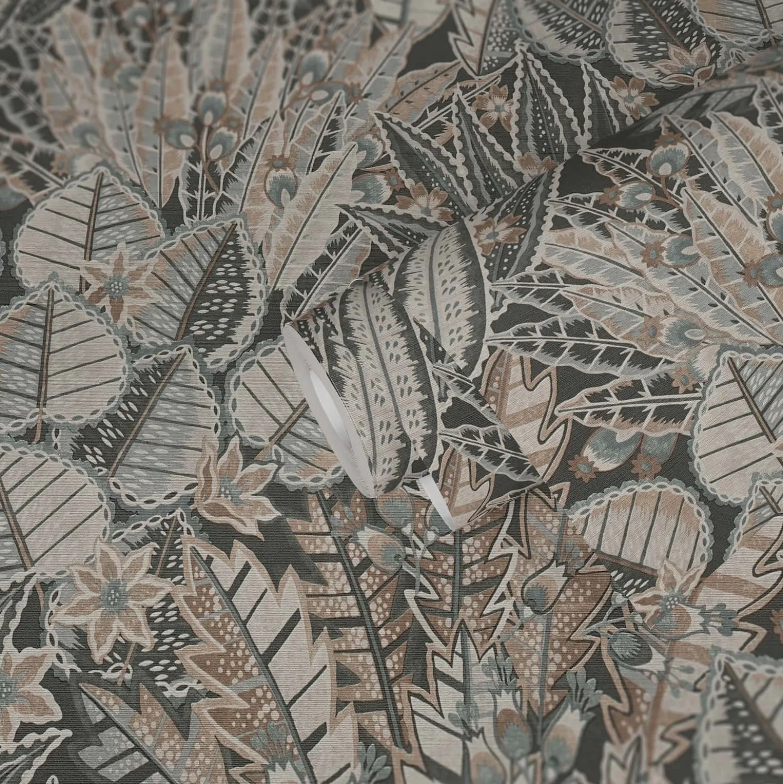 Vliestapete Tropisch Floral Schwarz Grau Braun 39653-3