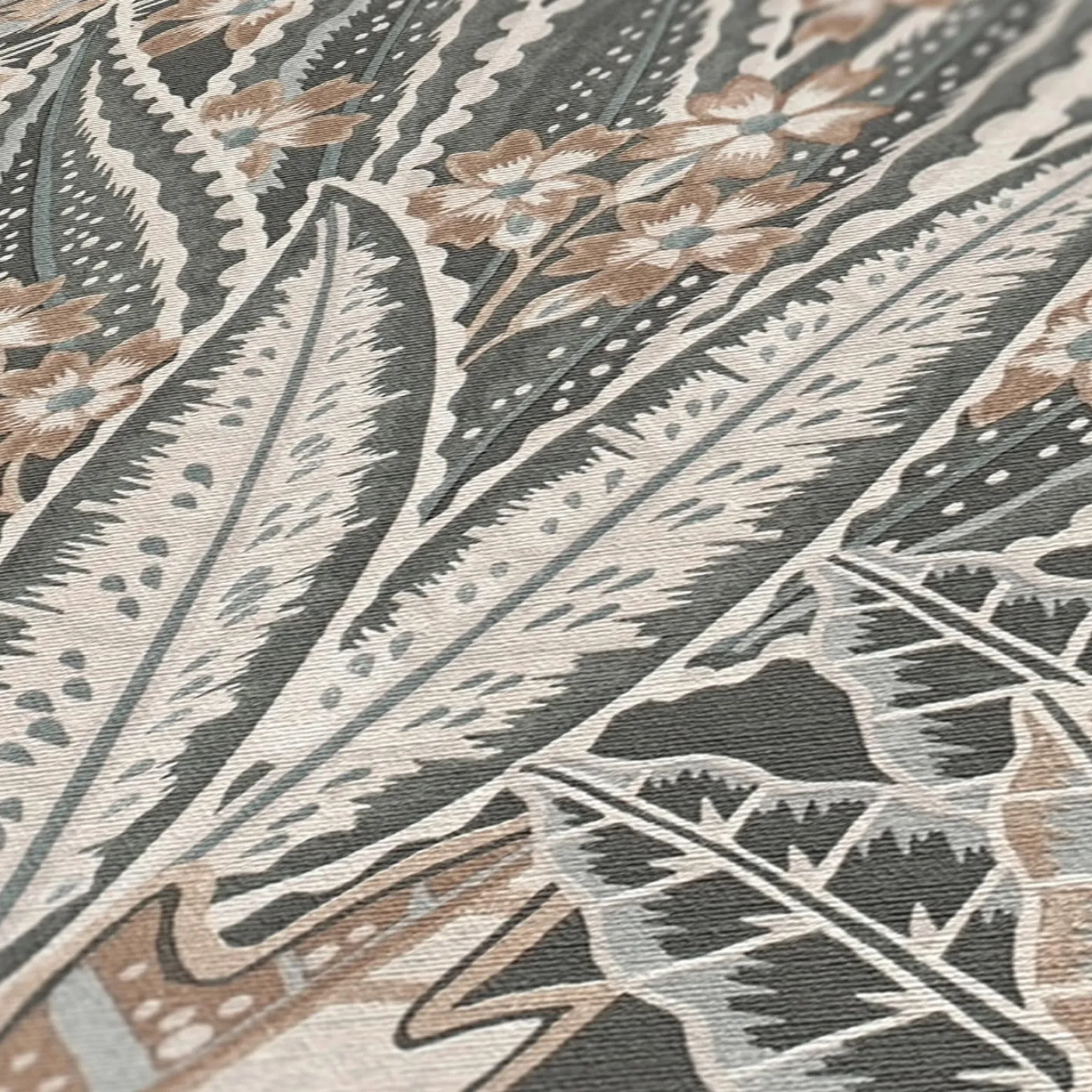 Vliestapete Tropisch Floral Schwarz Grau Braun 39653-3