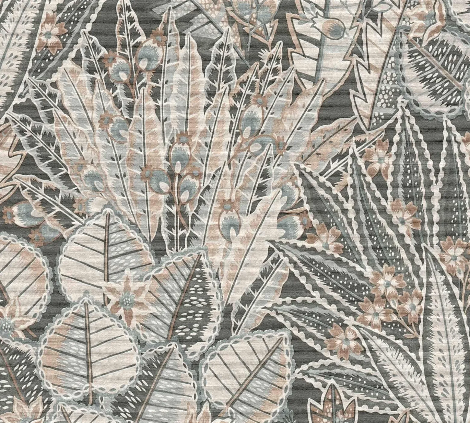 Vliestapete Tropisch Floral Schwarz Grau Braun 39653-3