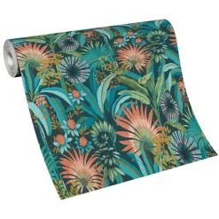 Vliestapete Tropisch Floral Petrol Türkis Orange 10390-19