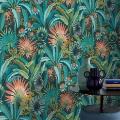 Vliestapete Tropisch Floral Petrol Türkis Orange 10390-19