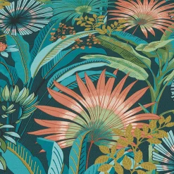 Vliestapete Tropisch Floral Petrol Türkis Orange 10390-19