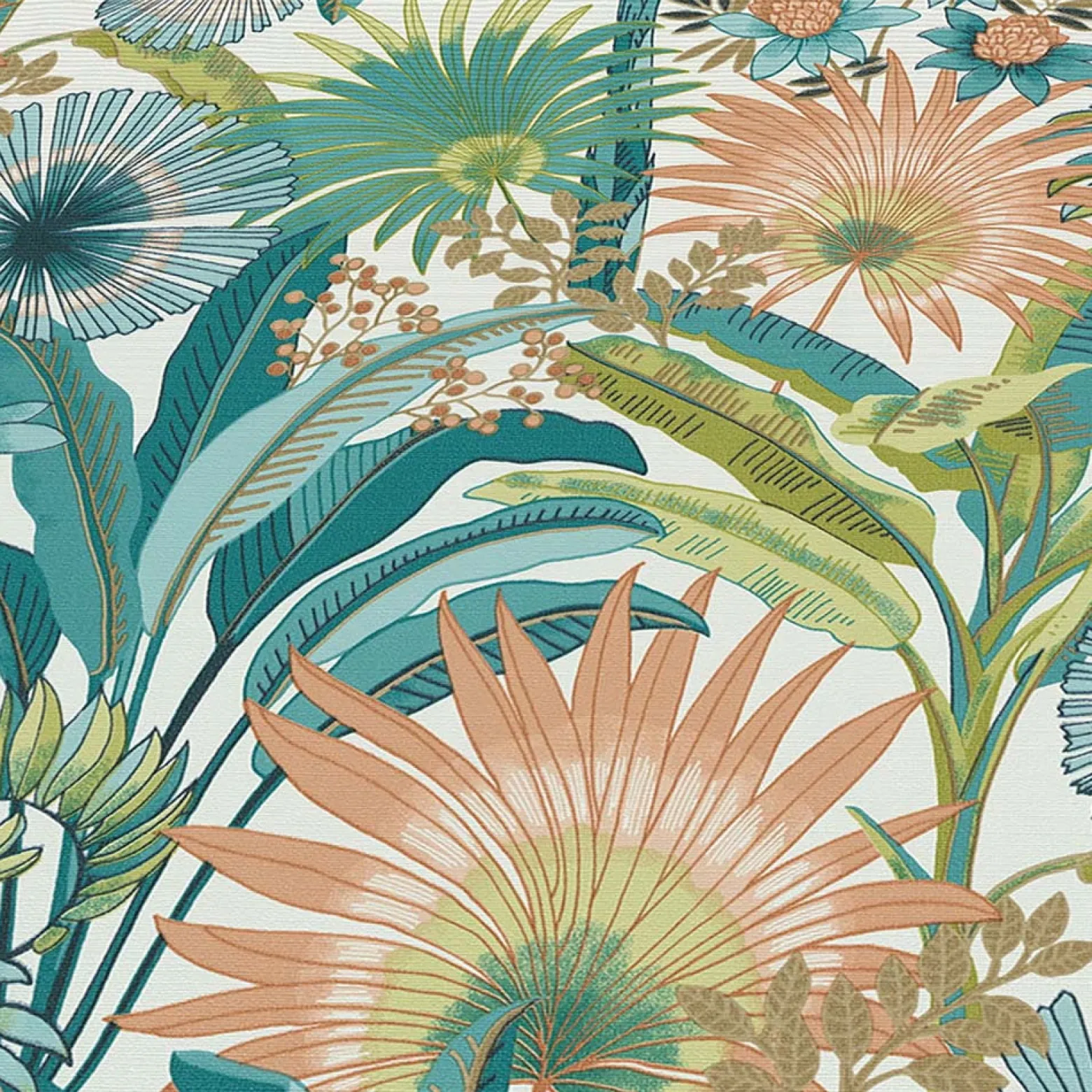 Vliestapete Tropisch Floral Creme Türkis Orange 10390-18