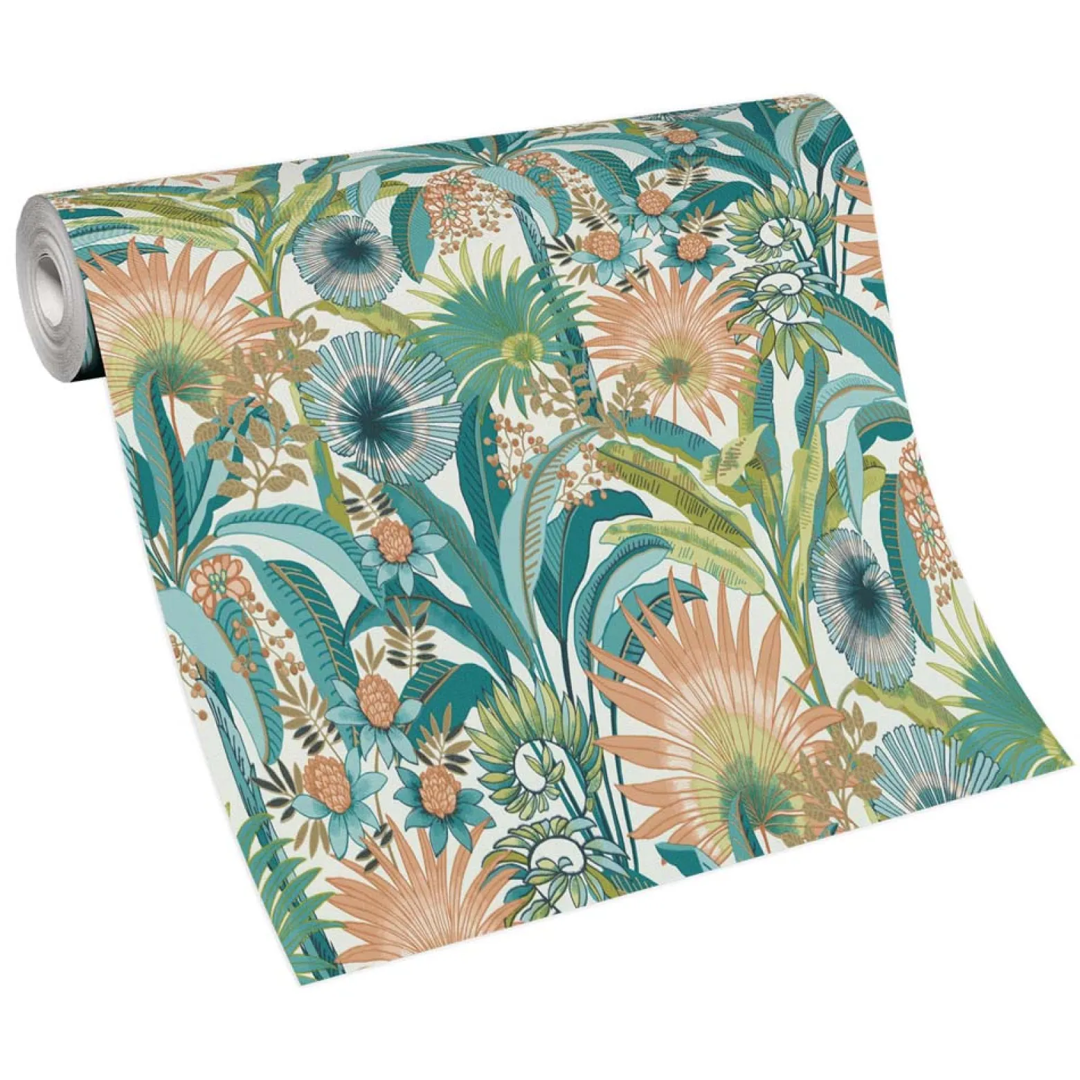Vliestapete Tropisch Floral Creme Türkis Orange 10390-18