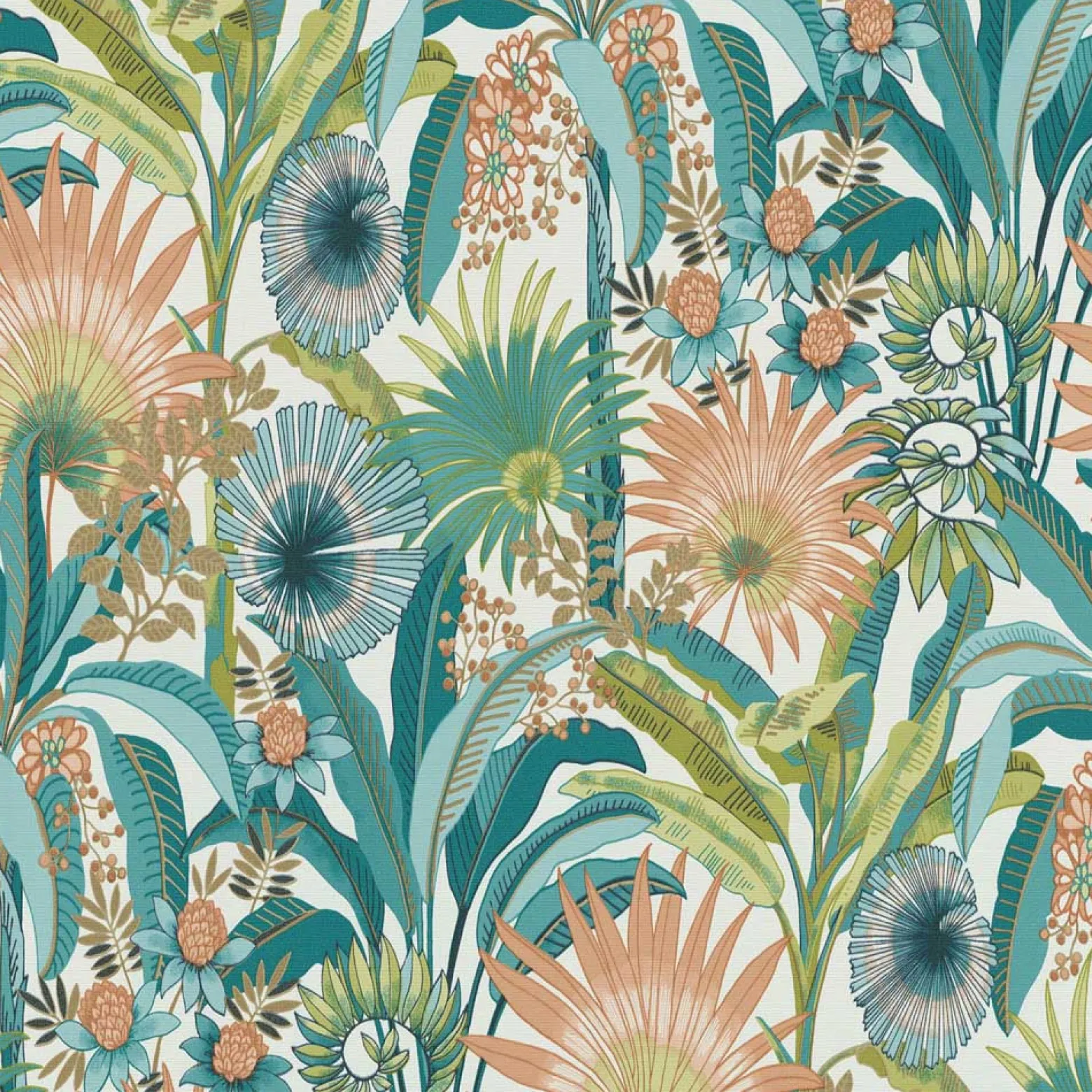 Vliestapete Tropisch Floral Creme Türkis Orange 10390-18