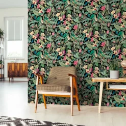Vliestapete Tropisch Floral Schwarz Grün Rosa 81685