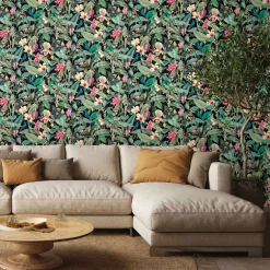 Vliestapete Tropisch Floral Schwarz Grün Rosa 81685