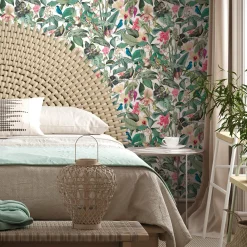 Vliestapete Tropisch Floral Weiß Grün Rosa 81686