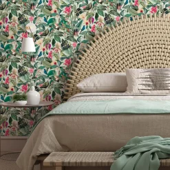 Vliestapete Tropisch Floral Dschungel Grün Rosa 81684