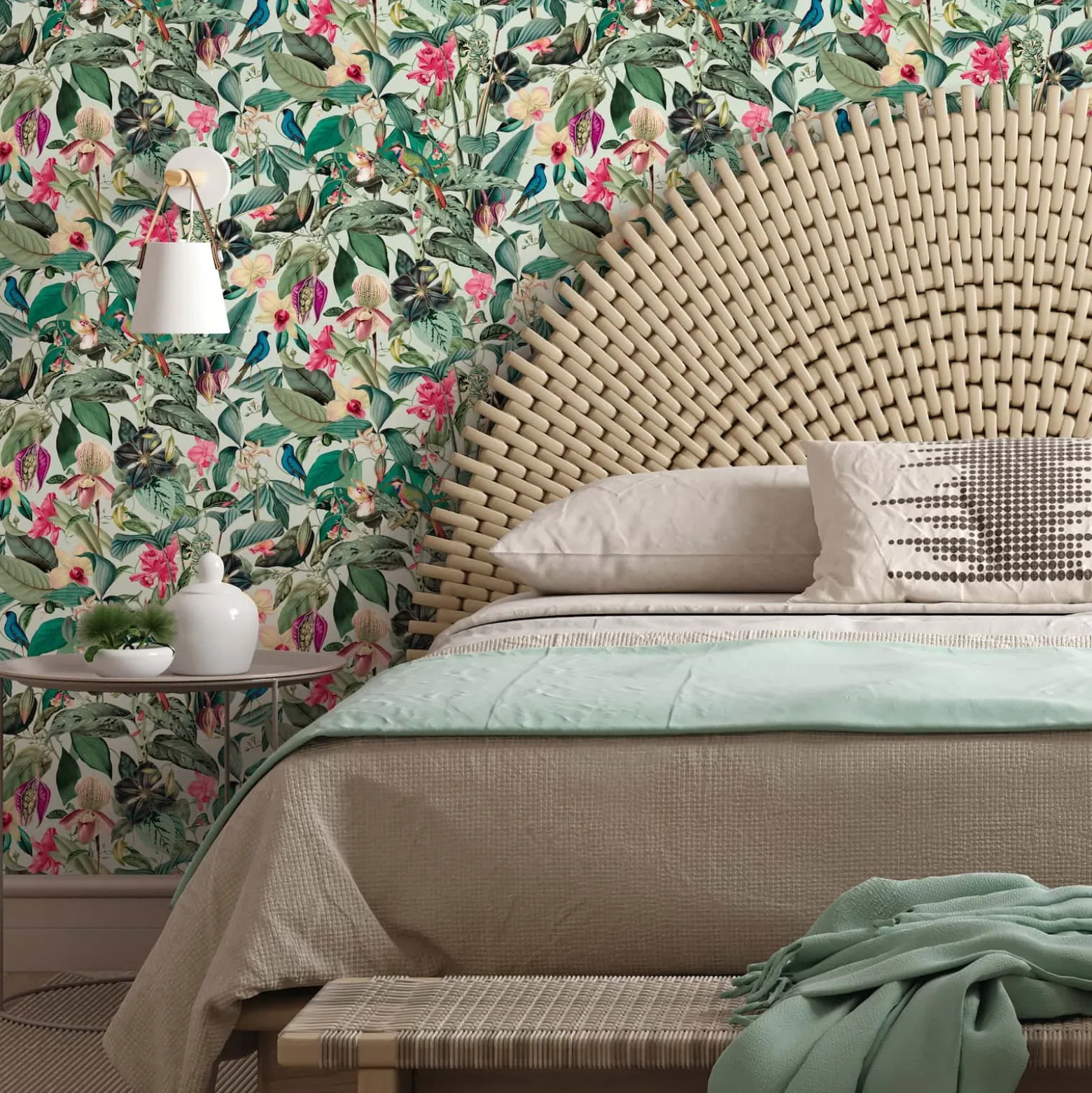Vliestapete Tropisch Floral Dschungel Grün Rosa 81684