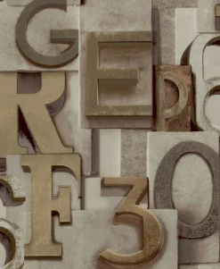 Vliestapete Typografie Beige Braun WL2301