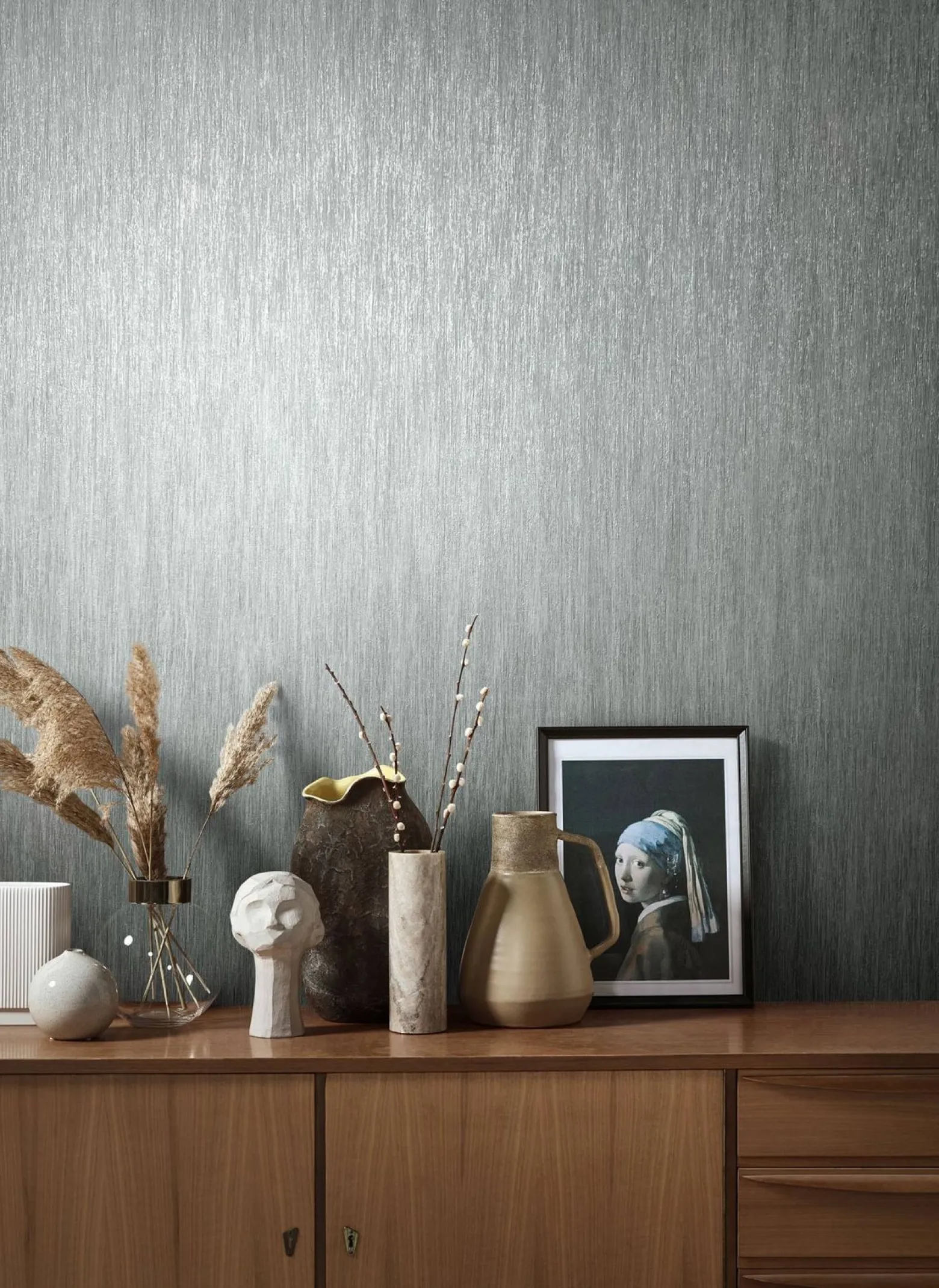 Vliestapete Uni Meliert Grau Metallic 85760