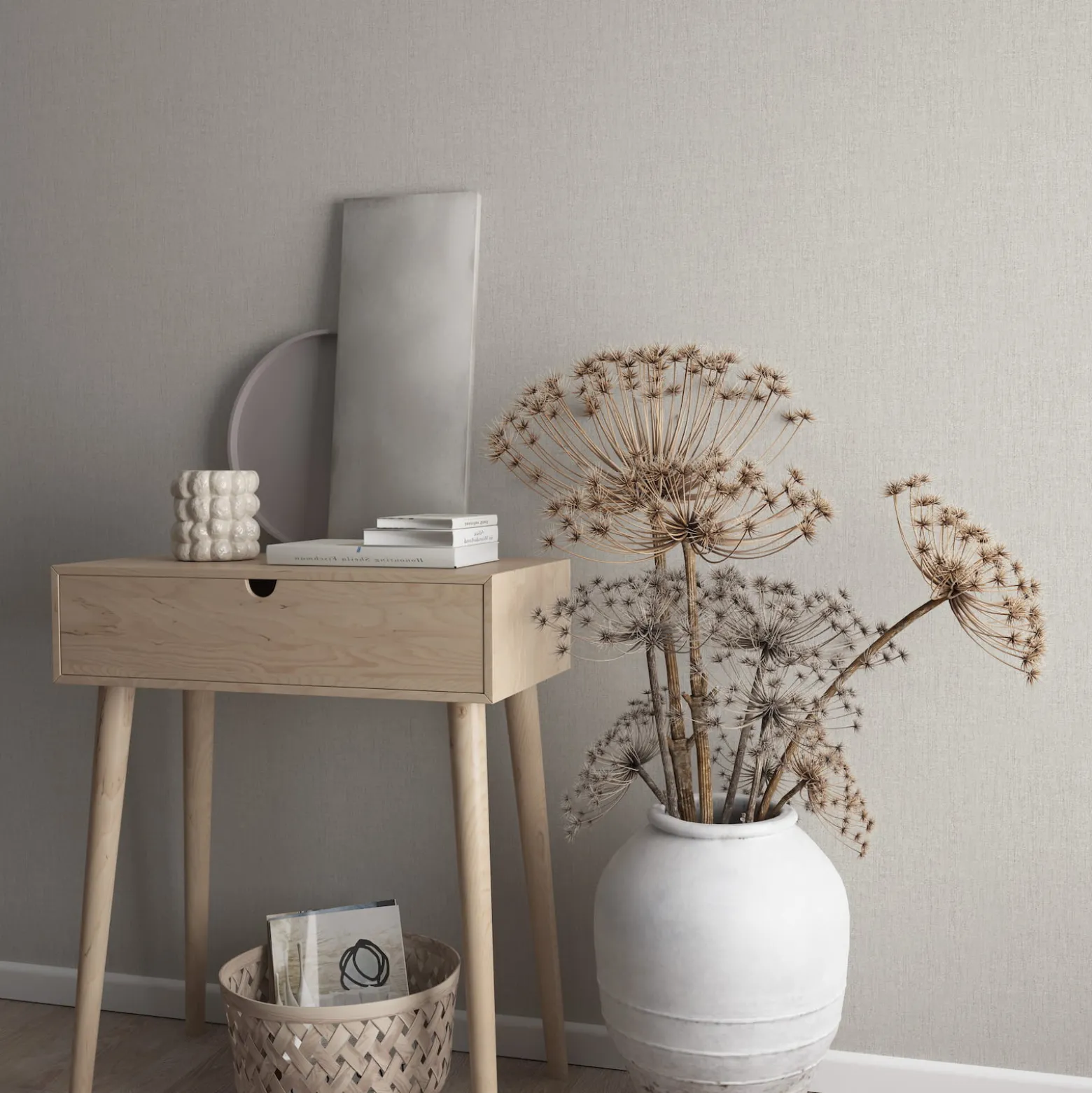 Vliestapete Uni Meliert Struktur Grau Beige Glitzer 82449