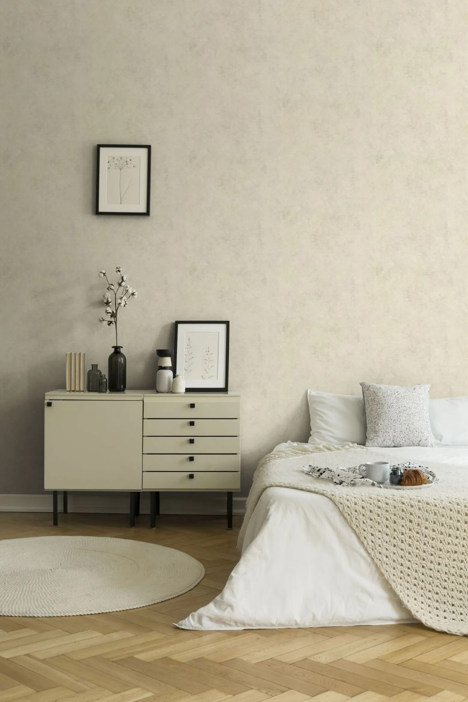 Vliestapete Uni mit Struktur cremebeige Glanz 37425-2