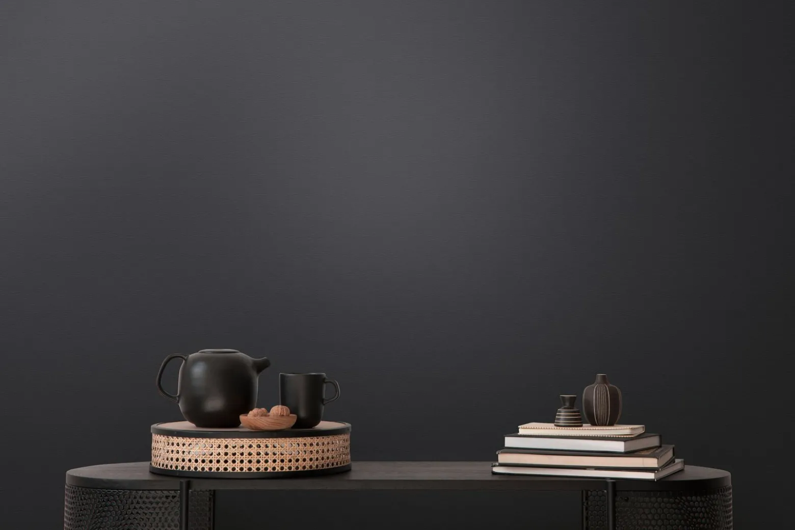 Vliestapete Uni Modern Textiloptik Schwarz 3957-26