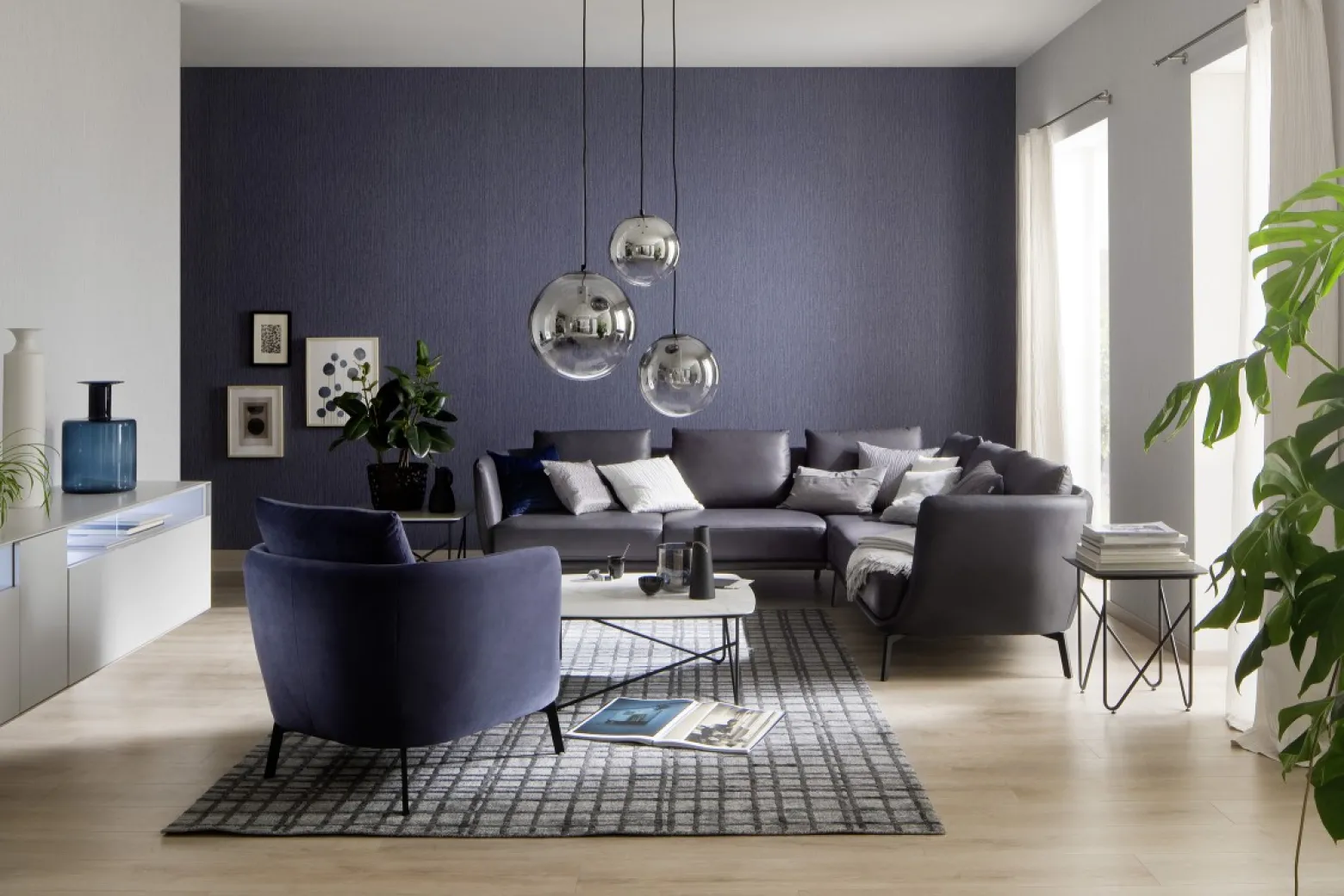 Vliestapete Uni Struktur blau-grau metallic 32741
