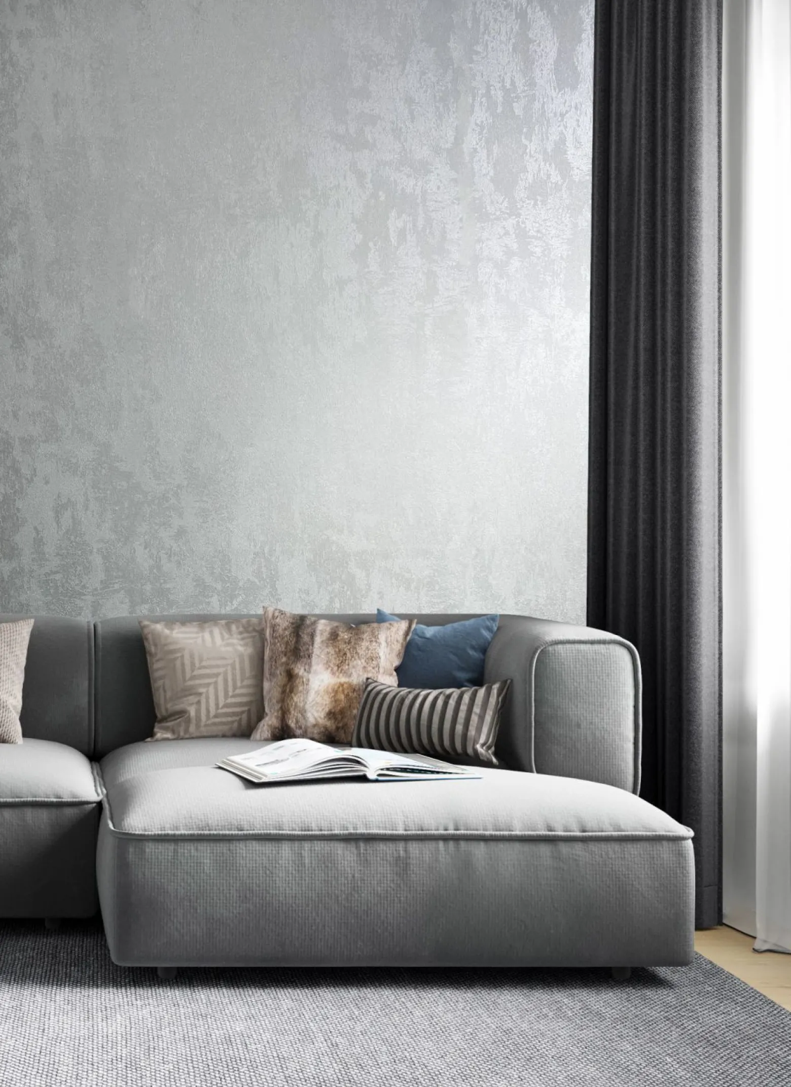 Vliestapete 34275 Uni Struktur Silber Marburg