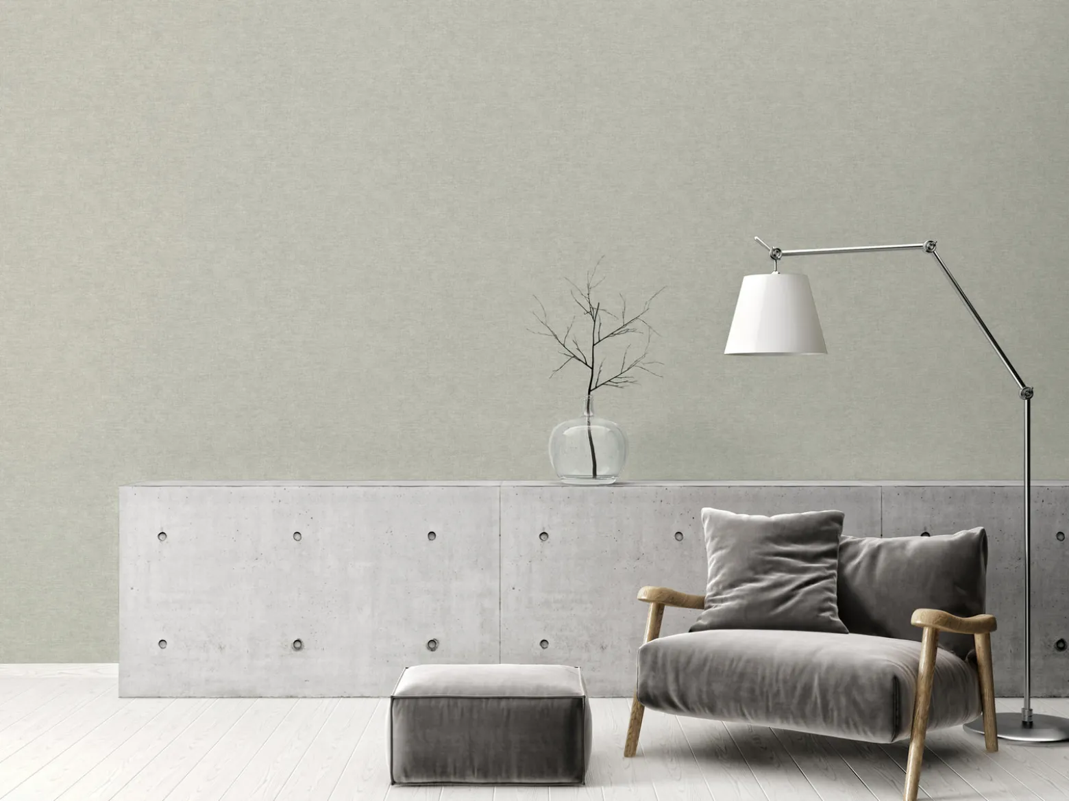 Vliestapete Uni Textil Optik Struktur Grau Grün 39565-8