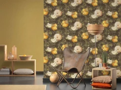 Vliestapete Uni Textil-Optik goldgelb 36922-1